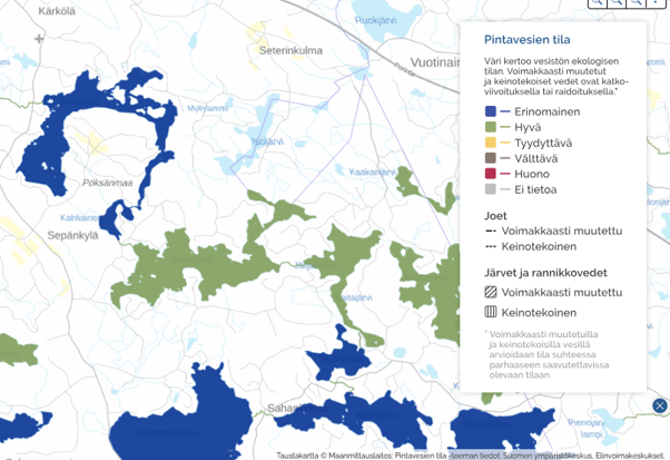 Kuvaaja: pintavesien laatu vesi.fi-sivustolla. Kuvassa Salovesi ja Saarijärvi.